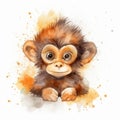 Cute Cartoon Baby Monkey Watercolor - Uhd Image Royalty Free Stock Photo