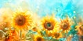 Stunning watercolor of sunflowers against a soft pastel background, evoking warmth and cheerfulness. Generative AI