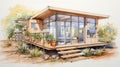 Stunning Watercolor Tiny House Drawing With Modular Design