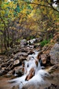 Stunning waterfall cascading down a rocky outcrop in the Seven Bridges Trail of Colorado Springs