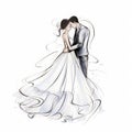 Elegant Wedding Couple Illustration In Flowing Brushwork Style