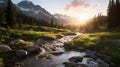 Golden Hour Wilderness Landscape: Lens Flares, Whistlerian Style