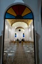 Stunning white church building illuminated at night in Quelimane, Mozambique