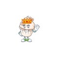 A stunning of white cream love cupcake stylized of King on cartoon mascot style