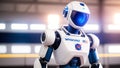 A Stunning White Robot With Blue Eyes And A Red And White Flag AI Generative Royalty Free Stock Photo