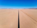 Stunning wide angle aerial drone view of the B4 desert road and a train line between LÃÂ¼deritz and Keetmanshoop