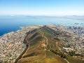 Stunning wide angle aerial drone view of Signal Hill and the suburbs of Mouille Point and Green Point