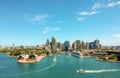 Stunning wide angle aerial drone view of the Sydney Harbour with the Opera House Royalty Free Stock Photo
