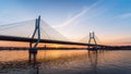Sunset over Modern Cable-Stayed Bridge Royalty Free Stock Photo