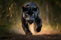 Stunning wild black jaguar walking towards camera. Beautiful panther. Amazing wildlife. Generative Ai