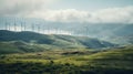 Stunning Wind Farm In The Mountains - Stock Photo