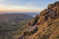 Stunning Winter dawn landscape view from Red Screes in Lake District looking South towards Windermere with colorful vibrant sky Royalty Free Stock Photo