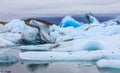 Stunning winter day view of Jokulsarlon, glacial river lagoon, large glacial lake, southeast Iceland, on the edge of VatnajÃÂ¶kull Royalty Free Stock Photo