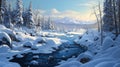 Winter Wonderland: A Breathtaking Digital Illustration Of A Snowy River In Quebec