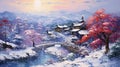 Stunning Winter Landscape Art: Japanese-inspired Hd Wallpaper For Walls