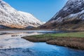 Stunning Winter landscape image of Loch Achtriochan in Scottish Highlands with stunning reflections in still water with crytal