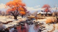 Stunning Winter Landscape Painting: A Masterpiece By Adele Royalty Free Stock Photo
