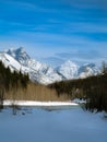 Stunning winter landscape with snow-covered mountains and woods. Montana, USA Royalty Free Stock Photo