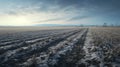 Stunning Winter Landscape: Snow Plowed Field At Sunrise