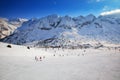 Stunning winter panorama in Tonale ski resort. View of Adamello, Presanella mountains from Tonale town, Italian Alps, Europe