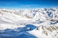 Stunning winter panorama in Tonale ski resort. View of Italian Alps from Adamelo Glacier, Italia, E