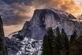 Stunning Winter Sunset Clouds on Half Dome, Yosemite National Park, California Royalty Free Stock Photo