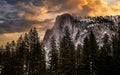 Stunning Winter Sunset Clouds on Half Dome, Yosemite National Park, California Royalty Free Stock Photo