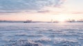 Winter Sunset: Frosty Landscape And Field In Rural United States