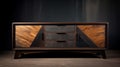 Modern Dark Wood Cabinet With Geometric Design