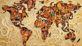 Colorful Wood World Map: Intricate Still Life and Cubist-Inspired Abstractions