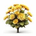 Stunning Yellow Daisy Flower With Leaves On White Background - 3d Illustration Royalty Free Stock Photo