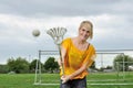 Stunning young blonde female lacrosse player
