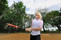 Stunning young blonde female softball player Royalty Free Stock Photo