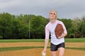 Stunning young blonde female softball player