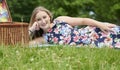 Stunning young blonde woman - picnic Royalty Free Stock Photo