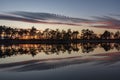 Stunningly beautiful view of the evening sky over a forest lake