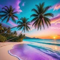 A stunningly realistic beach scene in Ultra with crystal clear turquoise golden and lush palm trees swaying in a gentle