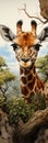 Stunningly Unique: A Giraffe Princess Sticker Against a Majestic