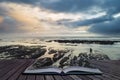 Stunningrocky beach sunset landscape long exposure Royalty Free Stock Photo