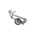 Stuntman in the cannon hand drawn sketch icon.