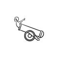 Stuntman in the cannon hand drawn sketch icon. Royalty Free Stock Photo