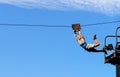 Stuntman is landing with cable Royalty Free Stock Photo