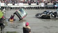 Stuntman performing death-defying stunt at extreme auto show