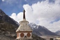 Stupa or chedi in Maitreya Buddha statue and Diskit Monastery or Deskit Gompa at nubra valley village at Leh Ladakh, India