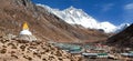 Stupa and Dingboche village with mount Lhotse