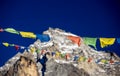 Stupa and flags in Namche Bazar, Nepal Royalty Free Stock Photo