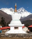 Stupa, Lhotse and top of Everest from Tengboche monastery Royalty Free Stock Photo