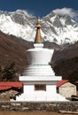 Stupa, Lhotse and top of Everest from Tengboche monastery Royalty Free Stock Photo