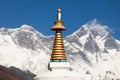 Stupa Lhotse and top of Everest from Tengboche monastery Royalty Free Stock Photo