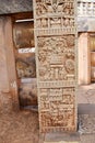 Stupa No 1, East Gateway,  Left  Pillar, Front Panel 4: King is shown entering from the city gates riding his chariot. Royalty Free Stock Photo